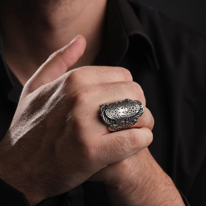 Seljuk Double-Headed Eagle Sterling Silver Men’s Ring – Ottoman Inspired Statement Ring