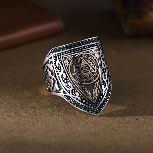 Seal of Solomon 925 Sterling Silver Men’s Ring – Handmade Personalized Islamic Jewelry