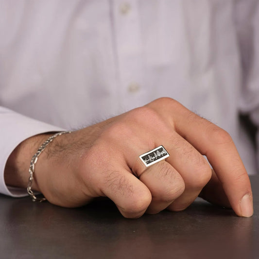 Rectangle Islamic Ring 925 Sterling Silver Personalized OttomanHandmade Men