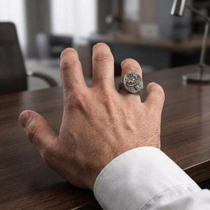 Otuken Obasi Sterling Silver Ring, Gokturk Wolf Turkish Men’s Jewelry
