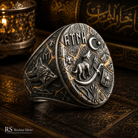 Otuken Obasi Sterling Silver Ring, Gokturk Wolf Turkish Men’s Jewelry