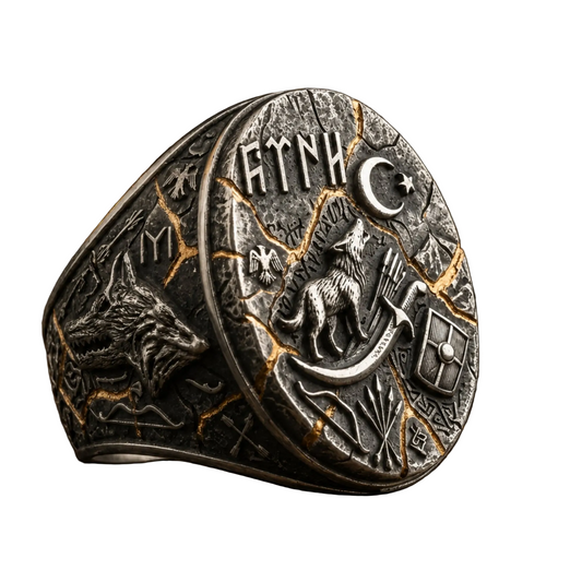 Otuken Obasi Sterling Silver Ring, Gokturk Wolf Turkish Men’s Jewelry