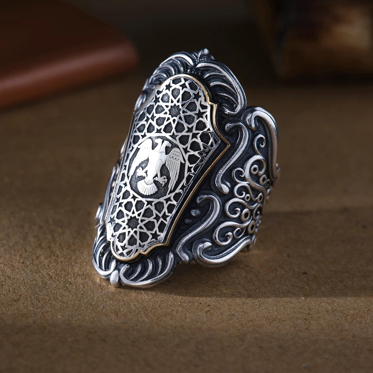 Seljuk Double-Headed Eagle Sterling Silver Men’s Ring – Ottoman Inspired Statement Ring