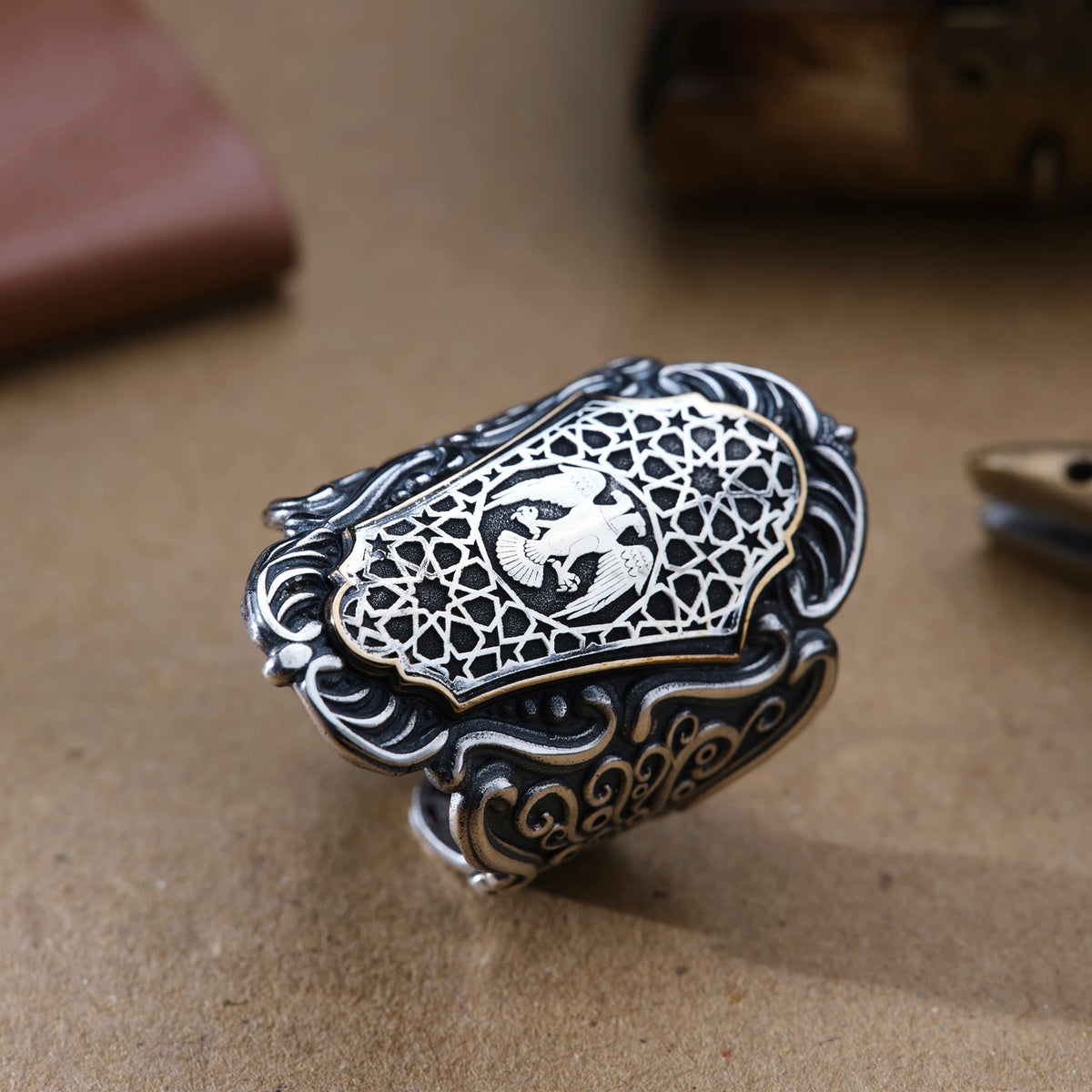 Seljuk Double-Headed Eagle Sterling Silver Men’s Ring – Ottoman Inspired Statement Ring