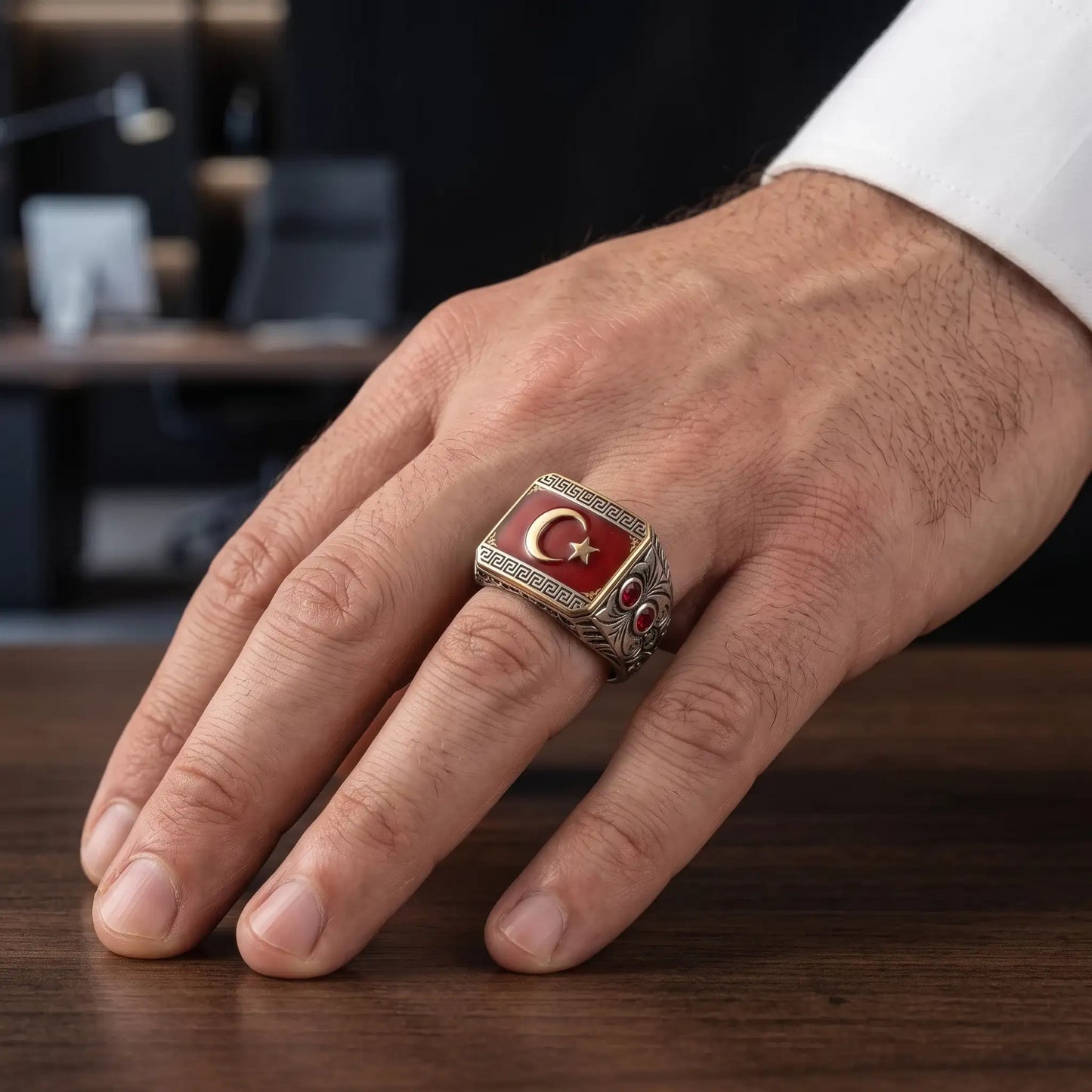 925 Sterling Silver Turkish Flag Ring