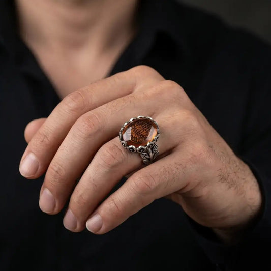 925 Sterling Silver Women’s Islamic Calligraphy Ring with Color-Changing Stone