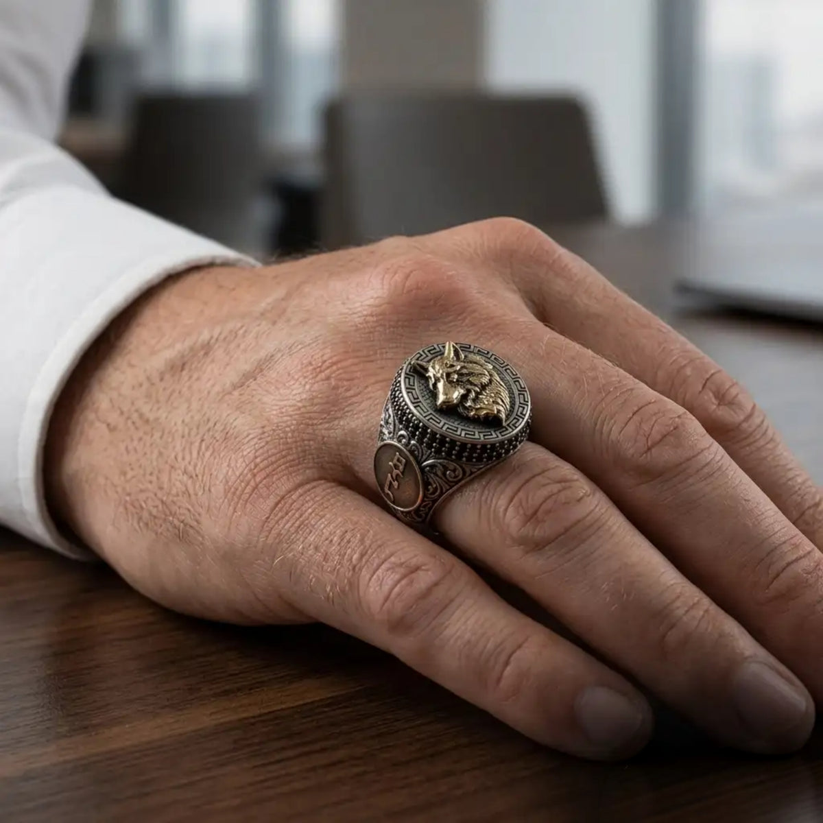 Personalized Wolf Ring – 925 Sterling Silver Göktürk Turkish Men’s Ring