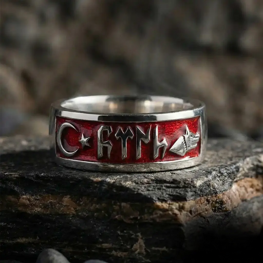 Gokturk Script Ring 925 Silver Heritage Runic Handmade