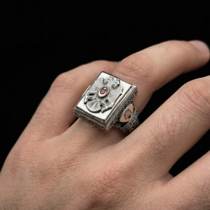 Seljuk Double Headed Eagle and Crescent Star Silver Ring