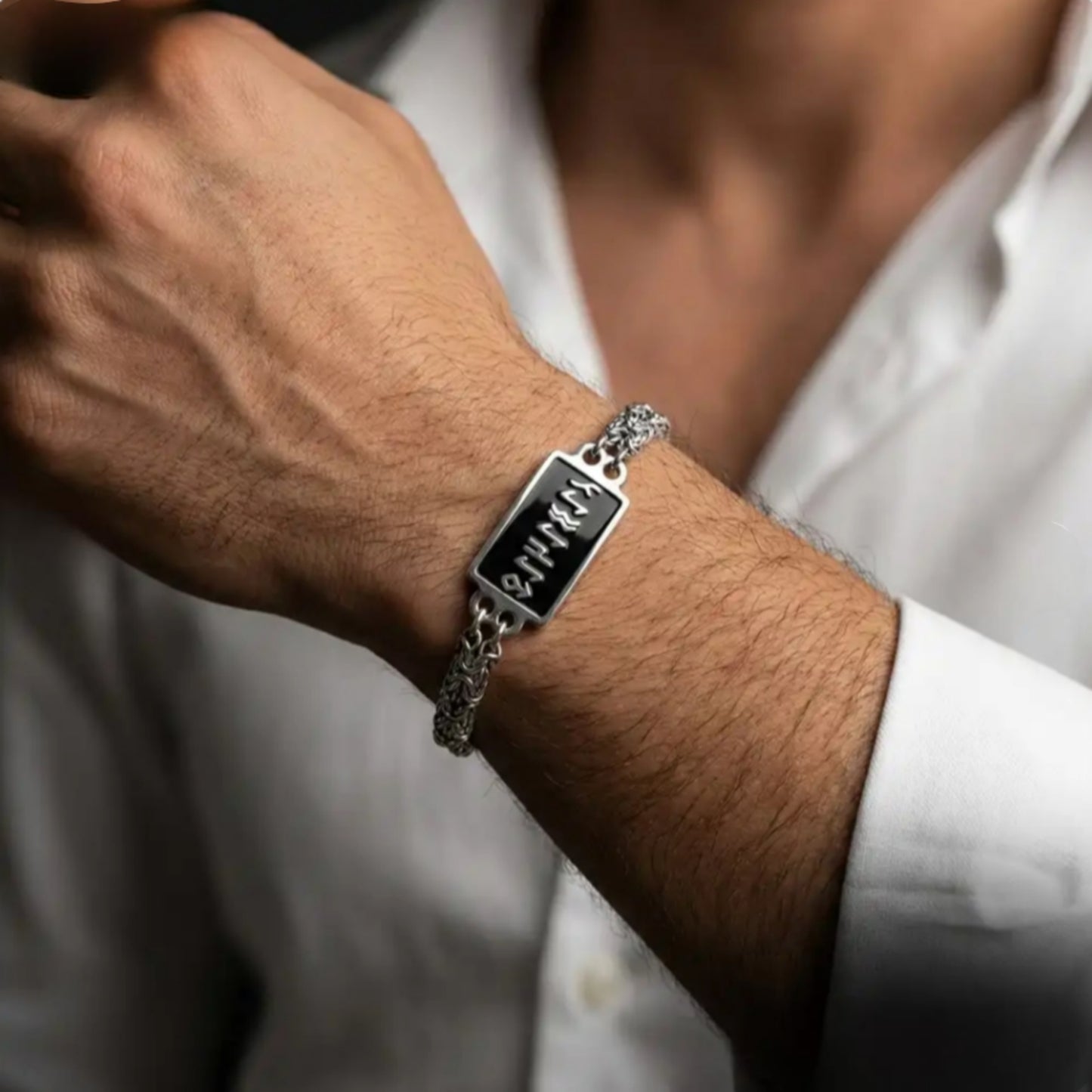 Gokturk Script Bracelet 925 Silver Chain Handmade Men