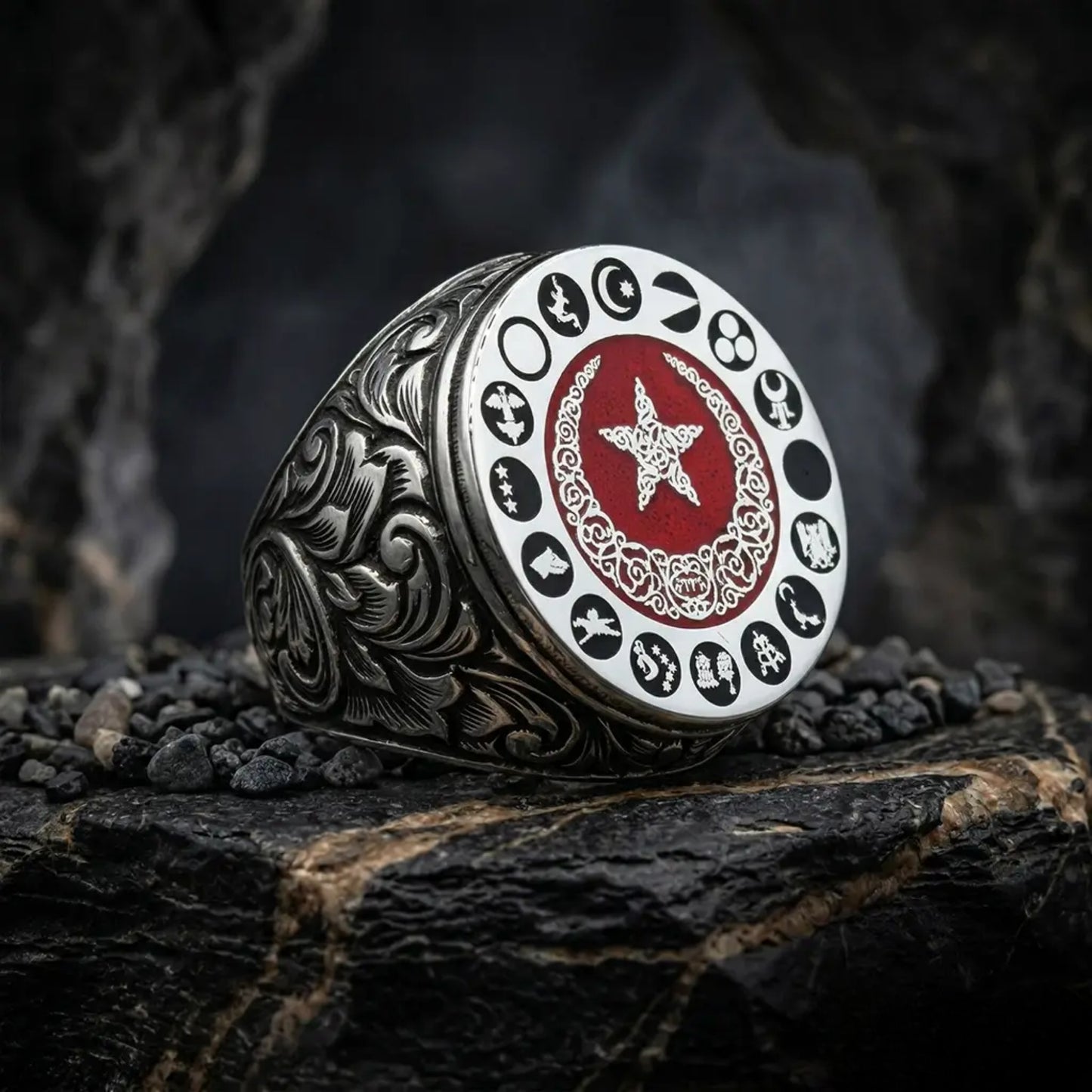 16 Turkic States Ring 925 Silver Oval Ottoman Handmade Men