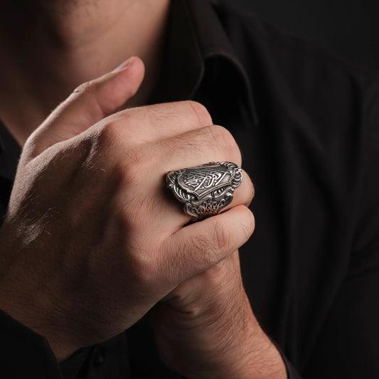 La Ilaha Illallah 925 Sterling Silver Zihgir Thumb Ring for Men – Personalized Islamic Ring