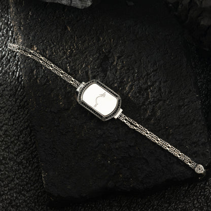 Hiç Engraved 925 Sterling Silver Men's Bracelet Black Micro Stone King Chain Mevlana