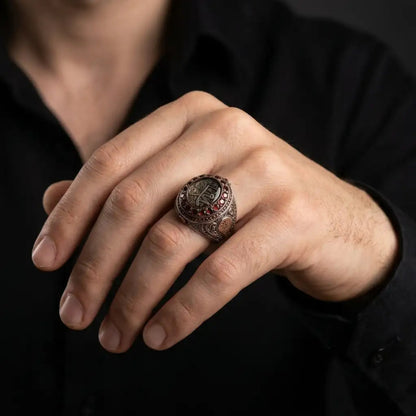 Personalized Islamic Garnet Ring – 925 Sterling Silver Arabic Calligraphy