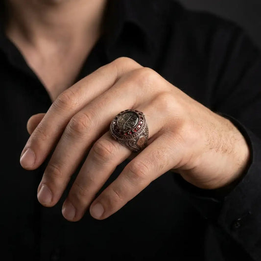 Personalized Islamic Garnet Ring – 925 Sterling Silver Arabic Calligraphy