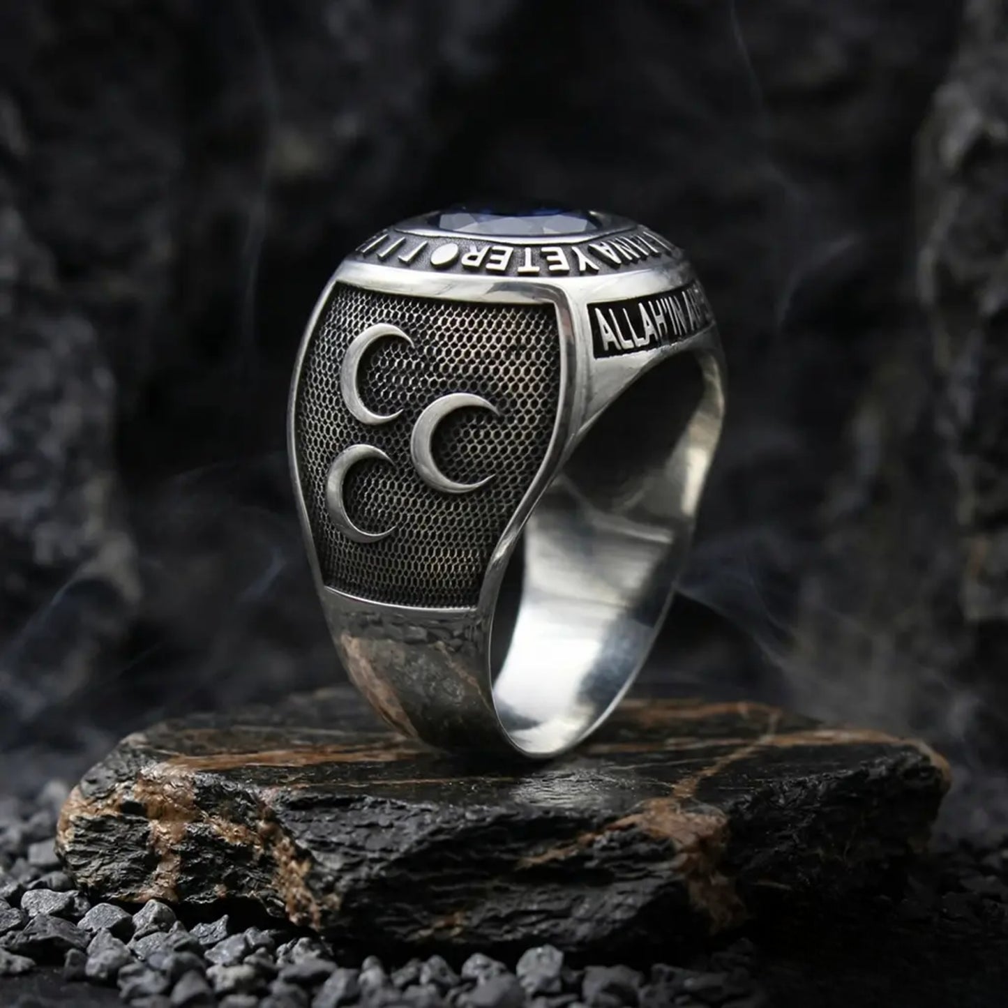 Mystic Topaz 925 Sterling Silver Islamic Ring – Hasbiyallahu Statement Design