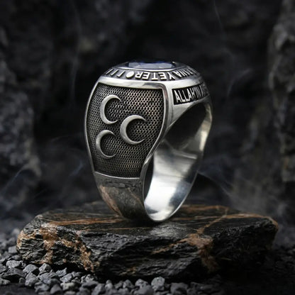 Mystic Topaz 925 Sterling Silver Islamic Ring – Hasbiyallahu Statement Design