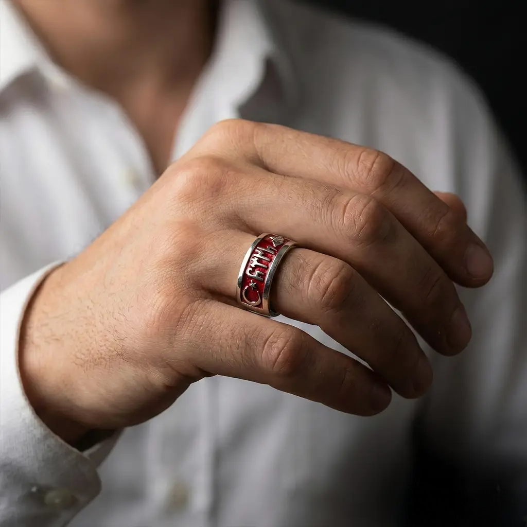 Göktürk Script 925 Sterling Silver Men's Ring Heritage Turkish Runic Engraving