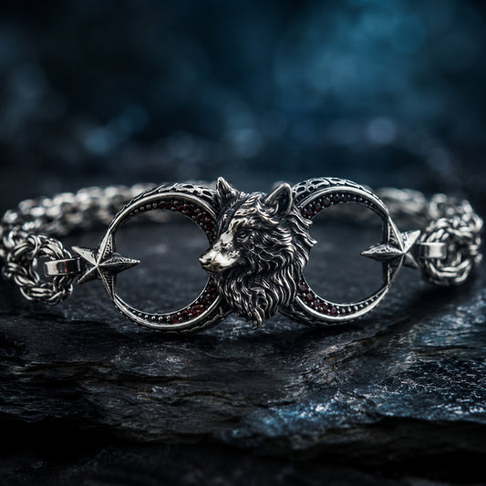 Bozkurt Wolf Bracelet – Red Zircon | 925 Sterling Silver