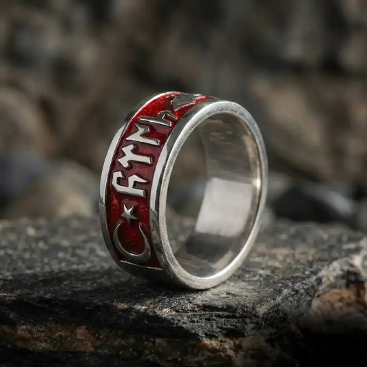 Göktürk Script 925 Sterling Silver Men's Ring Heritage Turkish Runic Engraving