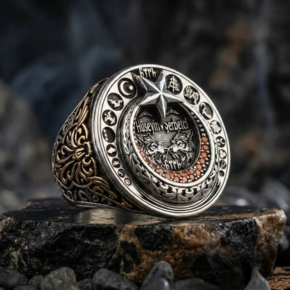 Personalized Crescent Star Silver Men Ring