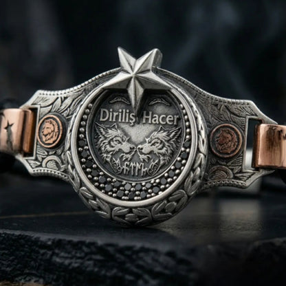 Crescent Star Wolf Leather Bracelet 925 Silver Personalized