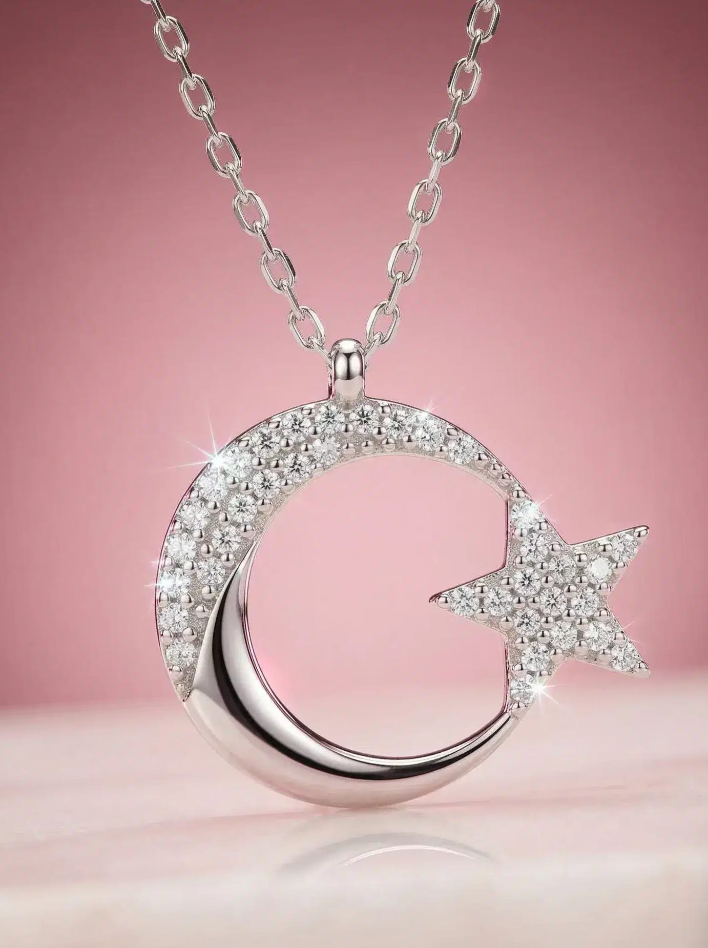 925 Sterling Silver Moon Star Women’s Necklace and Bracelet Set
