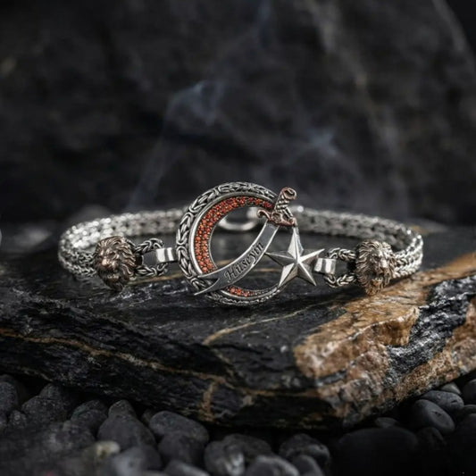 Crescent Star Sword Bracelet 925 Silver Personalized Handmade