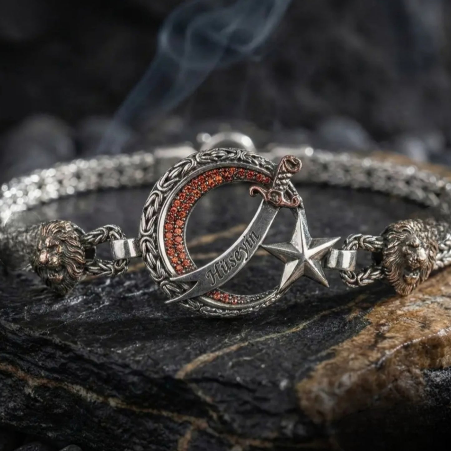 Crescent Star Sword Bracelet 925 Silver Personalized Handmade