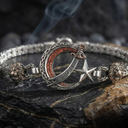 Crescent Star Sword Bracelet 925 Silver Personalized Handmade