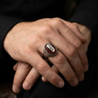 Hasbunallah Red Agate Men's Ring – 925 Sterling Silver Islamic Jewelry