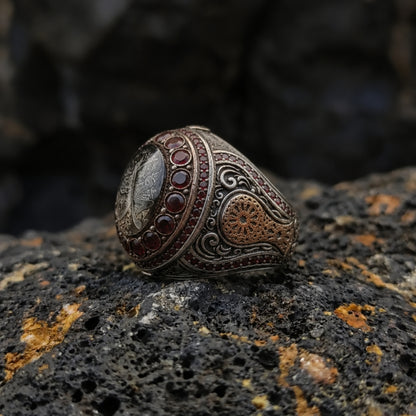 Personalized Islamic Garnet Ring – 925 Sterling Silver Arabic Calligraphy