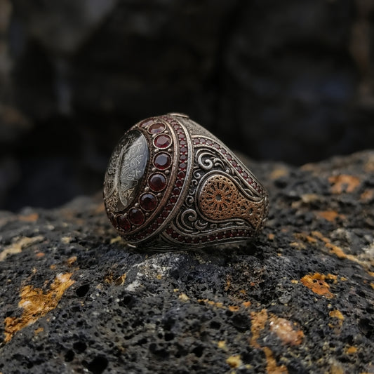 Personalized Islamic Garnet Ring – 925 Sterling Silver Arabic Calligraphy