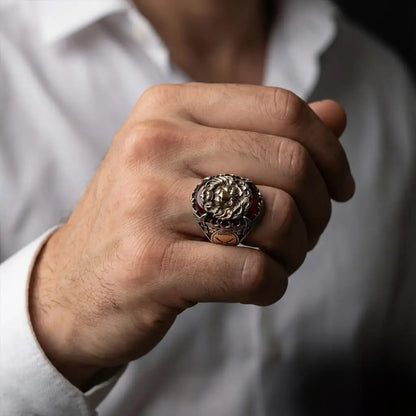 3D Lion Ring 925 Silver Ottoman Signet Handmade