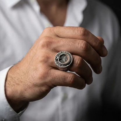 Personalized Crescent Star Silver Men Ring