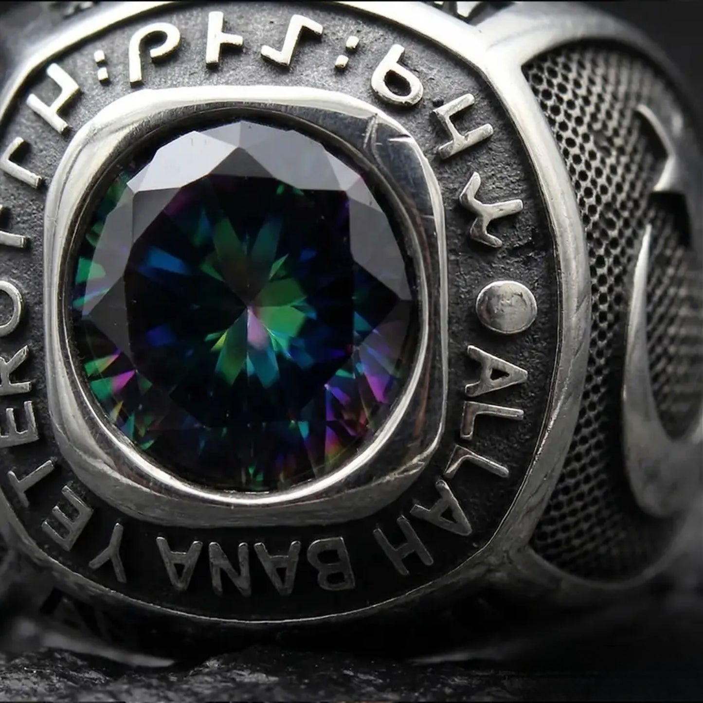 Mystic Topaz 925 Sterling Silver Islamic Ring – Hasbiyallahu Statement Design