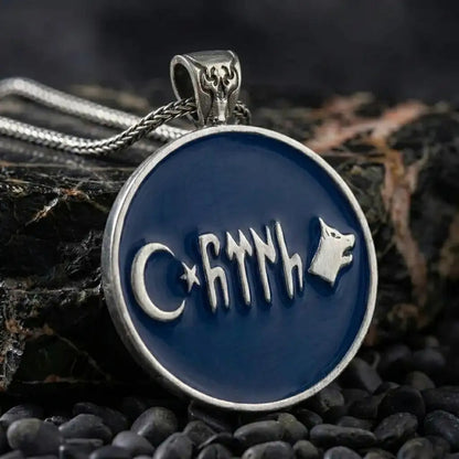 Personalized Gokturk Necklace – 925 Sterling Silver Blue Enamel Wolf Pendant