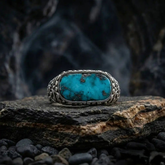 Turquoise Stone Sterling Silver Band Ring for Men