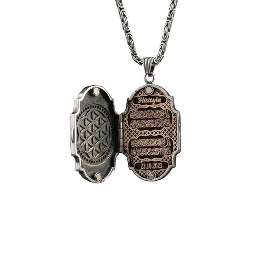 Islamic Locket Necklace 925 Silver King Chain Men Handmade