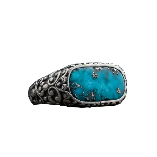 Turquoise Band Ring 925 Silver Oxidized Vintage Handmade Men