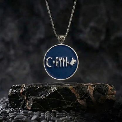 Personalized Gokturk Necklace – 925 Sterling Silver Blue Enamel Wolf Pendant