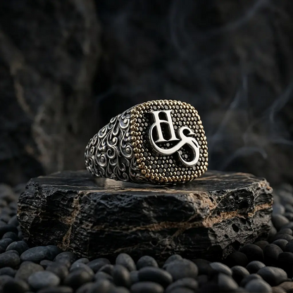 Personalized Letter Engraved 925 Sterling Silver Ring Black Zircon Handcrafted