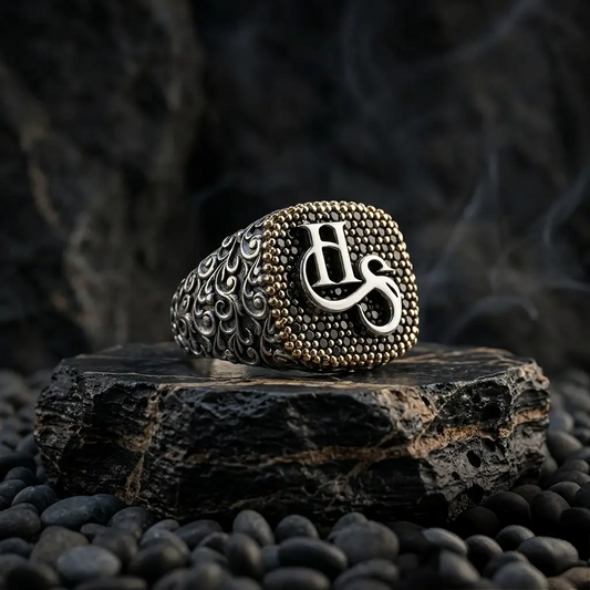 Personalized Letter Ring 925 Silver Black Zircon Handmade