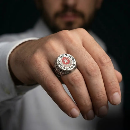 16 Turkic States Ring 925 Silver Oval Ottoman Handmade