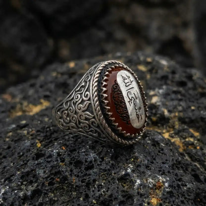 Hasbunallah Red Agate Men's Ring – 925 Sterling Silver Islamic Jewelry