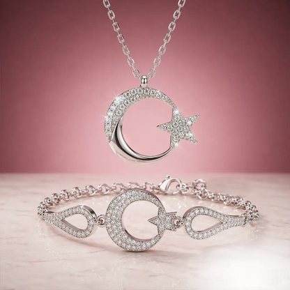 925 Sterling Silver Moon Star Women’s Necklace and Bracelet Set