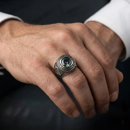 Mystic Topaz 925 Sterling Silver Islamic Ring – Hasbiyallahu Statement Design