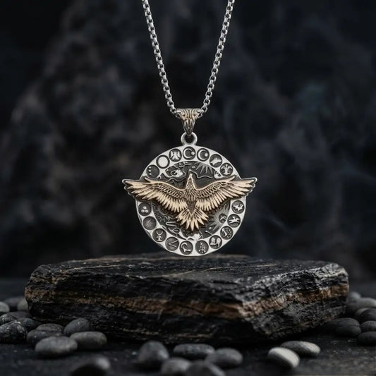 Eagle Wolf Necklace 925 Silver Oxidized Pendant Handmade Men
