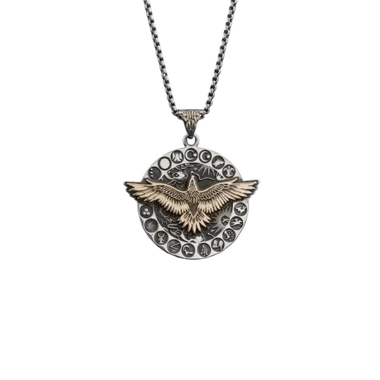Eagle Wolf Necklace 925 Silver Oxidized Pendant Handmade Men