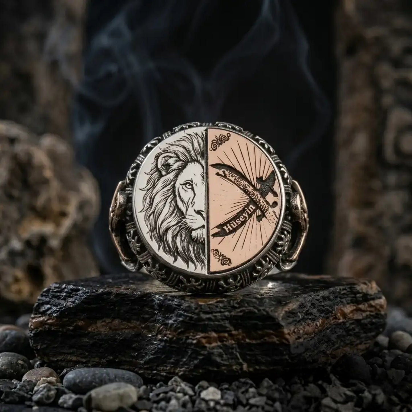 Zulfiqar Lion Ring 925 Silver Custom Name Ottoman Handmade Men